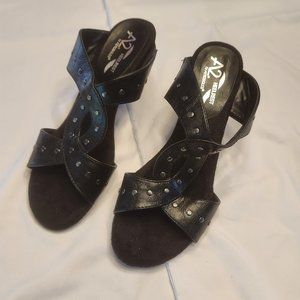 A2 by Aerosoles Black Open Toe Heels Womens Size 8